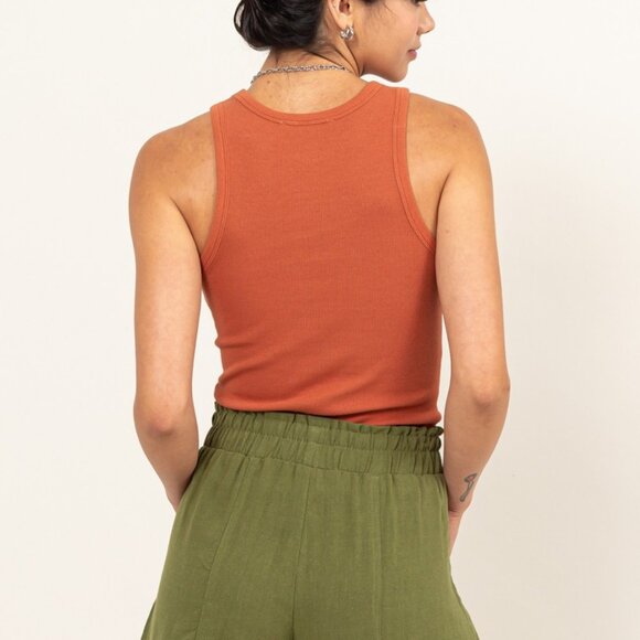 HYPVE Double Zero Ribbed Round Neck Tank Top in Baked Clay - Picture 6 of 8